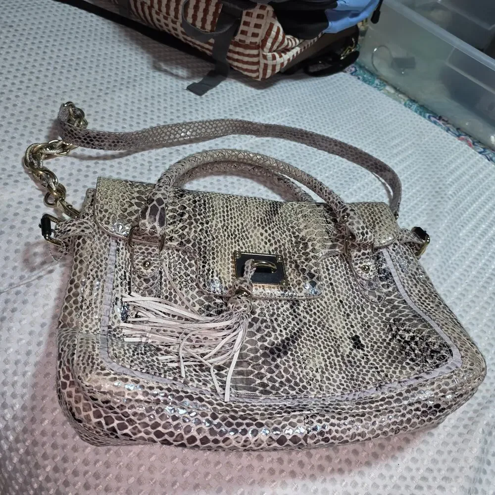 ELLIOT LUCCA SNAKESKIN EMBOSSED LEATHER SHOULDER BAG